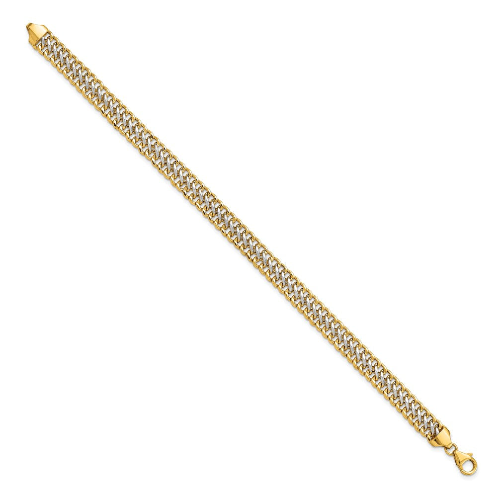 14k Yellow & Rhodium 7.4 mm Polished Fancy Link Bracelet (6.15 grams)