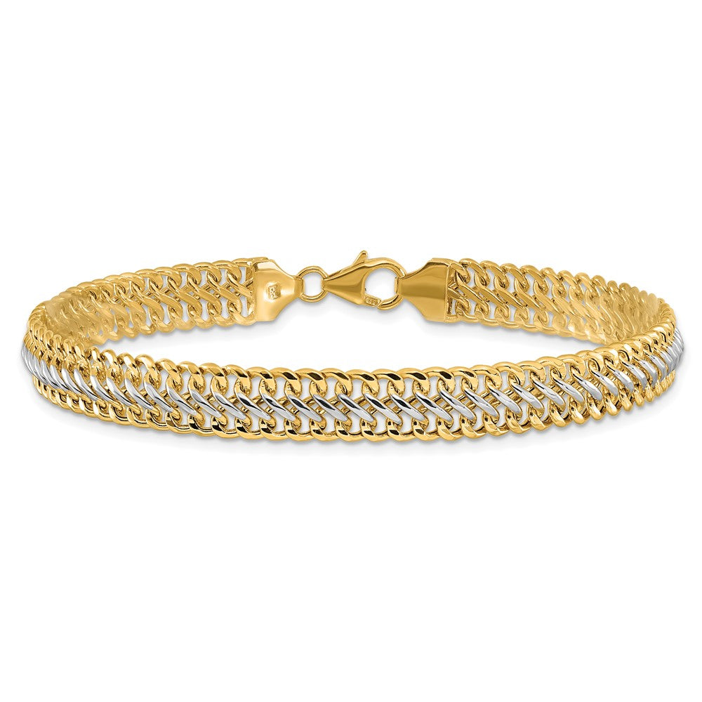 14k Yellow & Rhodium 7.4 mm Polished Fancy Link Bracelet (6.15 grams)