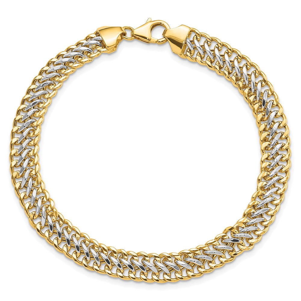 14k Yellow & Rhodium 7.4 mm Polished Fancy Link Bracelet (6.15 grams)