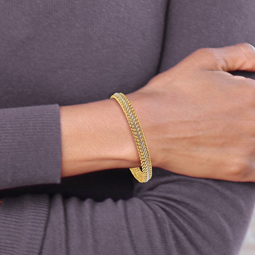 14k Yellow & Rhodium 7.4 mm Polished Fancy Link Bracelet (6.15 grams)