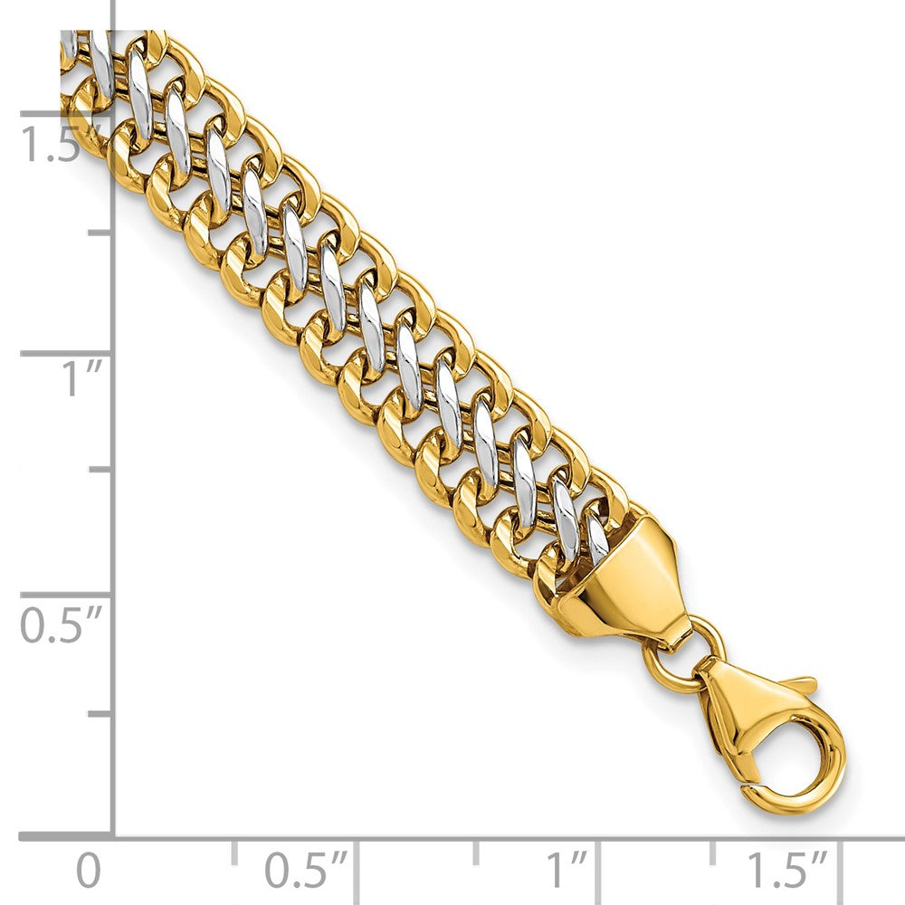 14k Yellow & Rhodium 7.4 mm Polished Fancy Link Bracelet (6.15 grams)