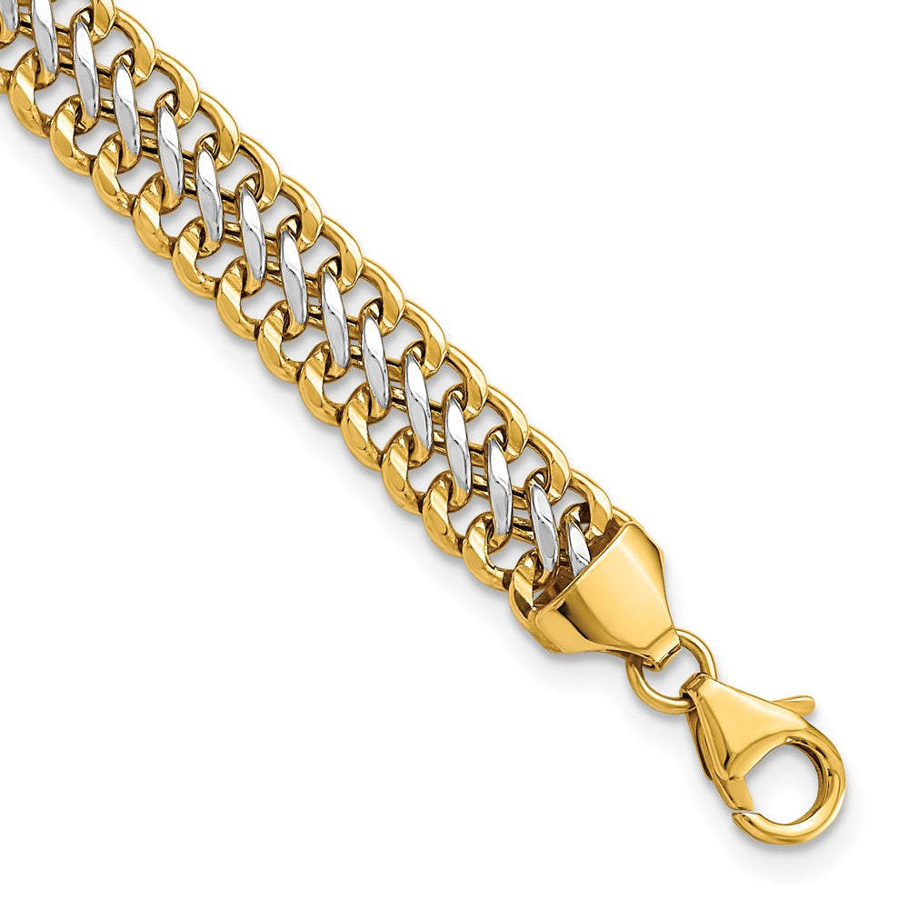 14k Yellow & Rhodium 7.4 mm Polished Fancy Link Bracelet (6.15 grams)