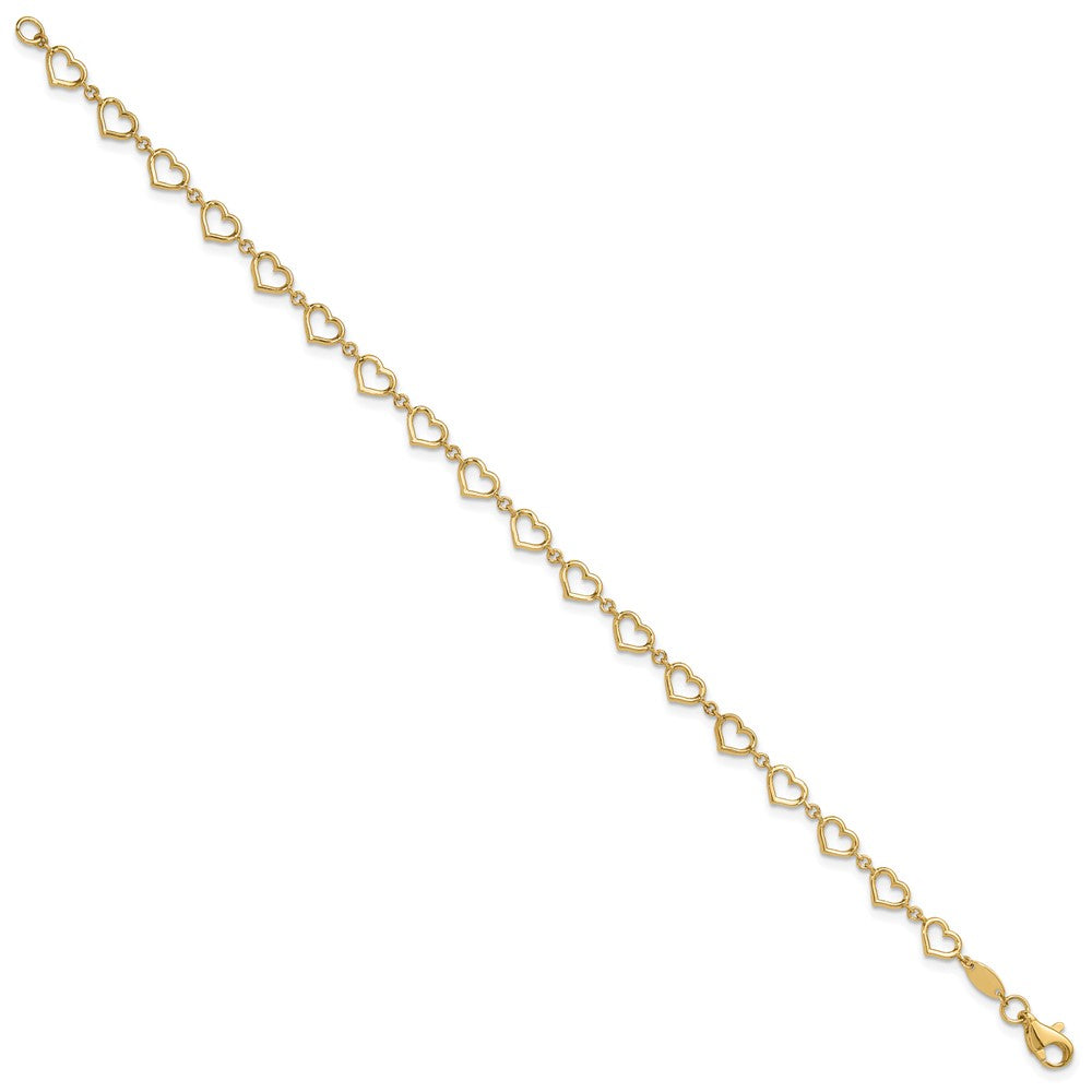 14k Yellow Gold 4 mm Polished Heart Link Bracelet (2.84 grams)