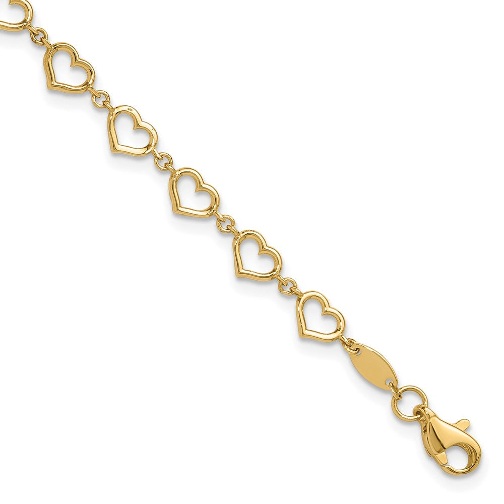 14k Yellow Gold 4 mm Polished Heart Link Bracelet (2.84 grams)