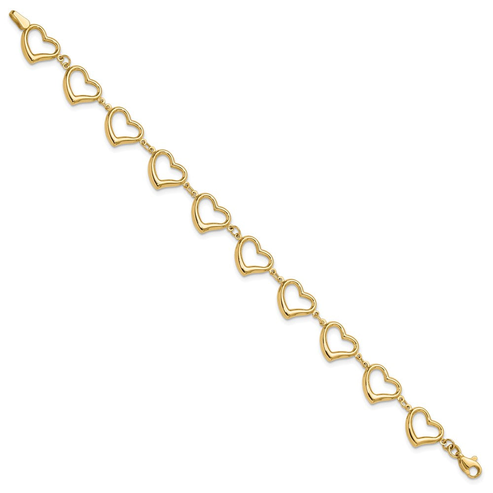 14k Yellow Gold 10 mm Polished Heart Link Bracelet (3.32 grams)