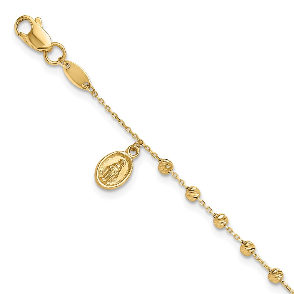 14k Yellow Gold 10 mm Polished and Diamond-cut Miraculous Medal and Cross Rosary Design Brace (2 grams)