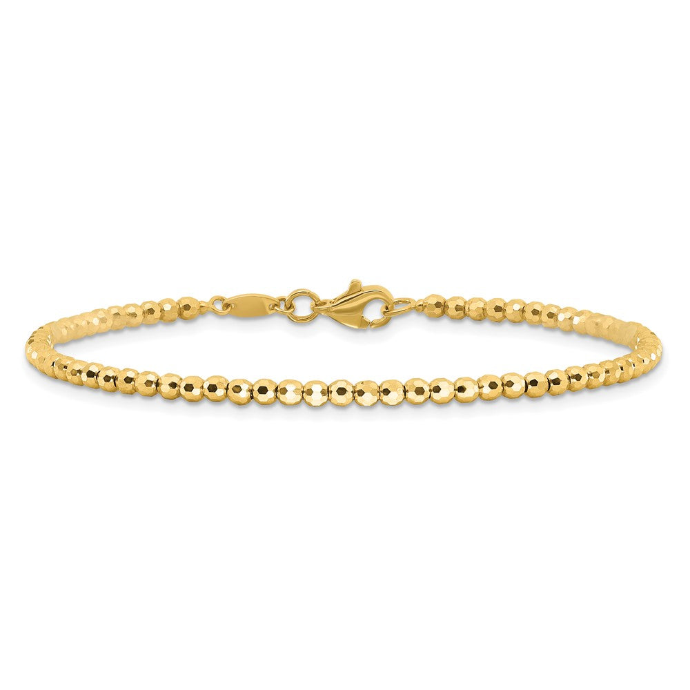 14k Yellow Gold 2.6 mm Polished and Diamond-cut Beaded Bracelet (4.56 grams)