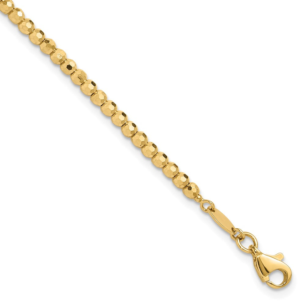 14k Yellow Gold 2.6 mm Polished and Diamond-cut Beaded Bracelet (4.56 grams)