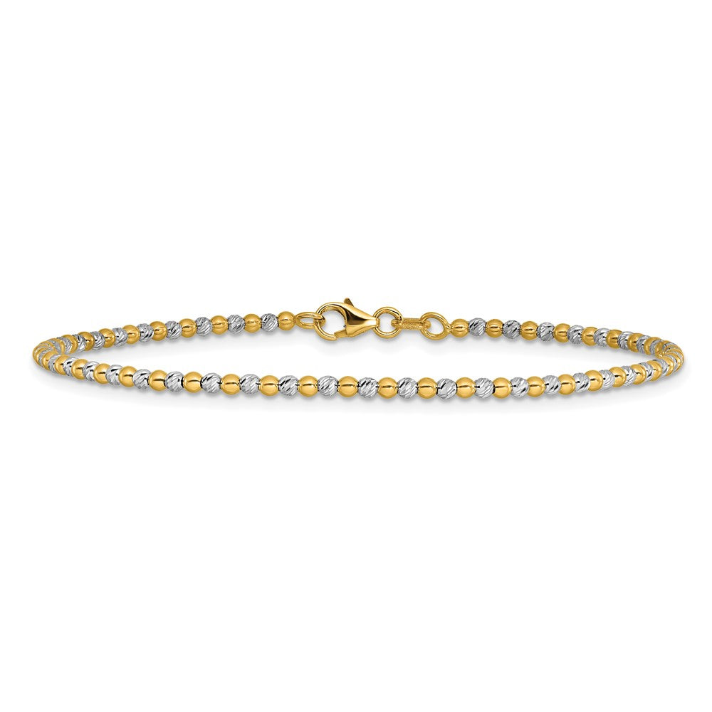 14k Two-tone 2 mm Diamond-cut Beaded in Bracelet (3.33 grams)