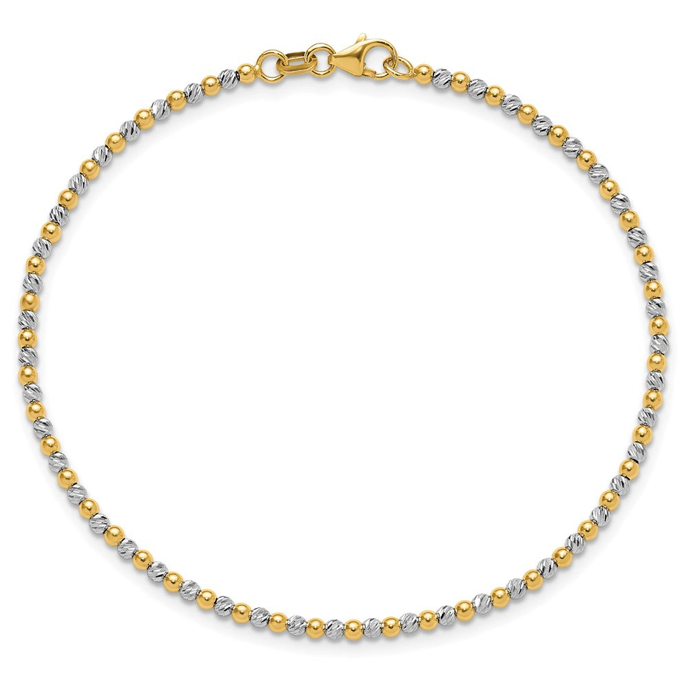 14k Two-tone 2 mm Diamond-cut Beaded in Bracelet (3.33 grams)