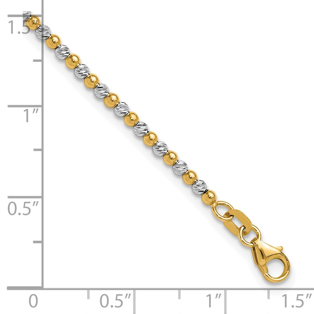 14k Two-tone 2 mm Diamond-cut Beaded in Bracelet (3.33 grams)