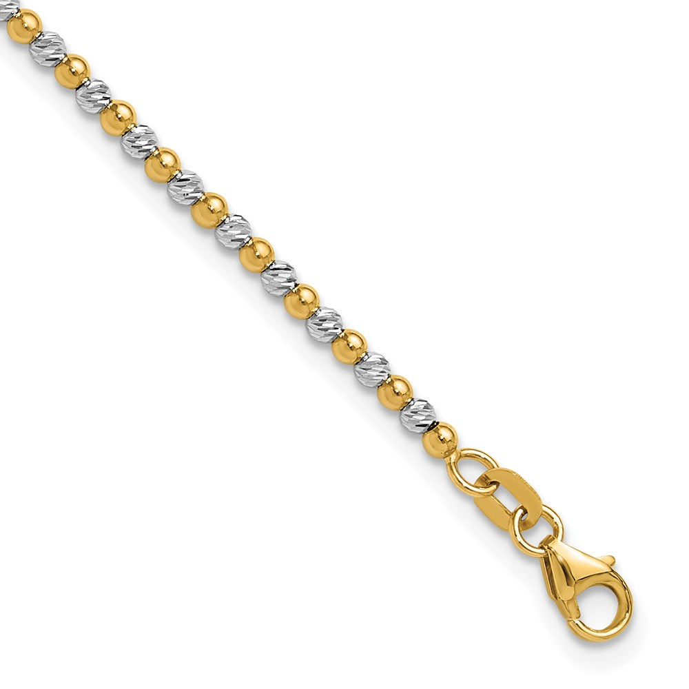 14k Two-tone 2 mm Diamond-cut Beaded in Bracelet (3.33 grams)
