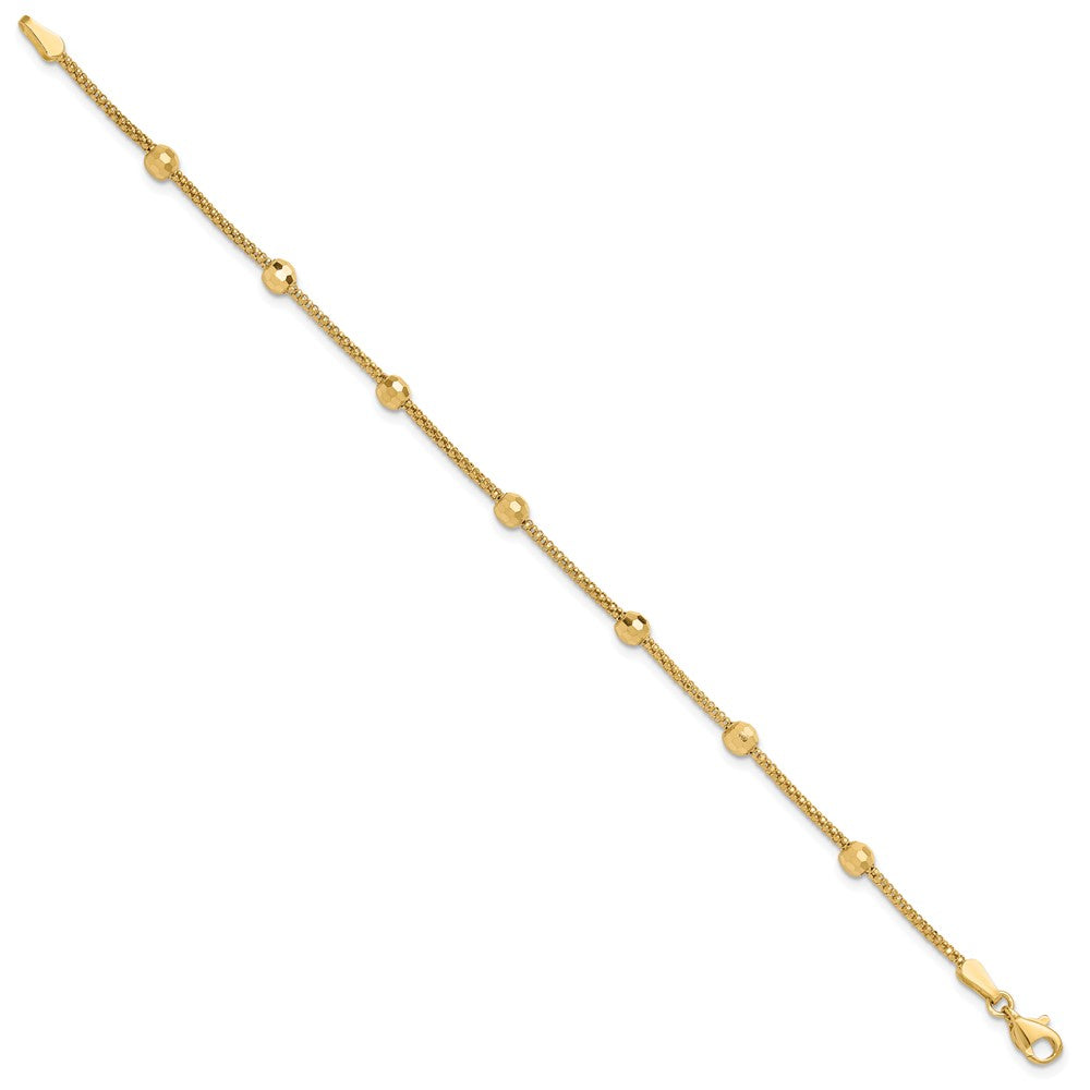 14k Yellow Gold 3.5 mm Polished and Diamond-cut Beads Bracelet (2.76 grams)