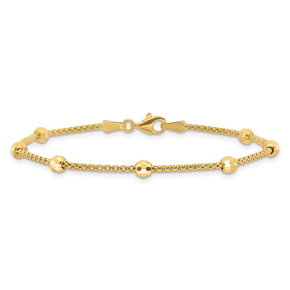 14k Yellow Gold 3.5 mm Polished and Diamond-cut Beads Bracelet (2.76 grams)