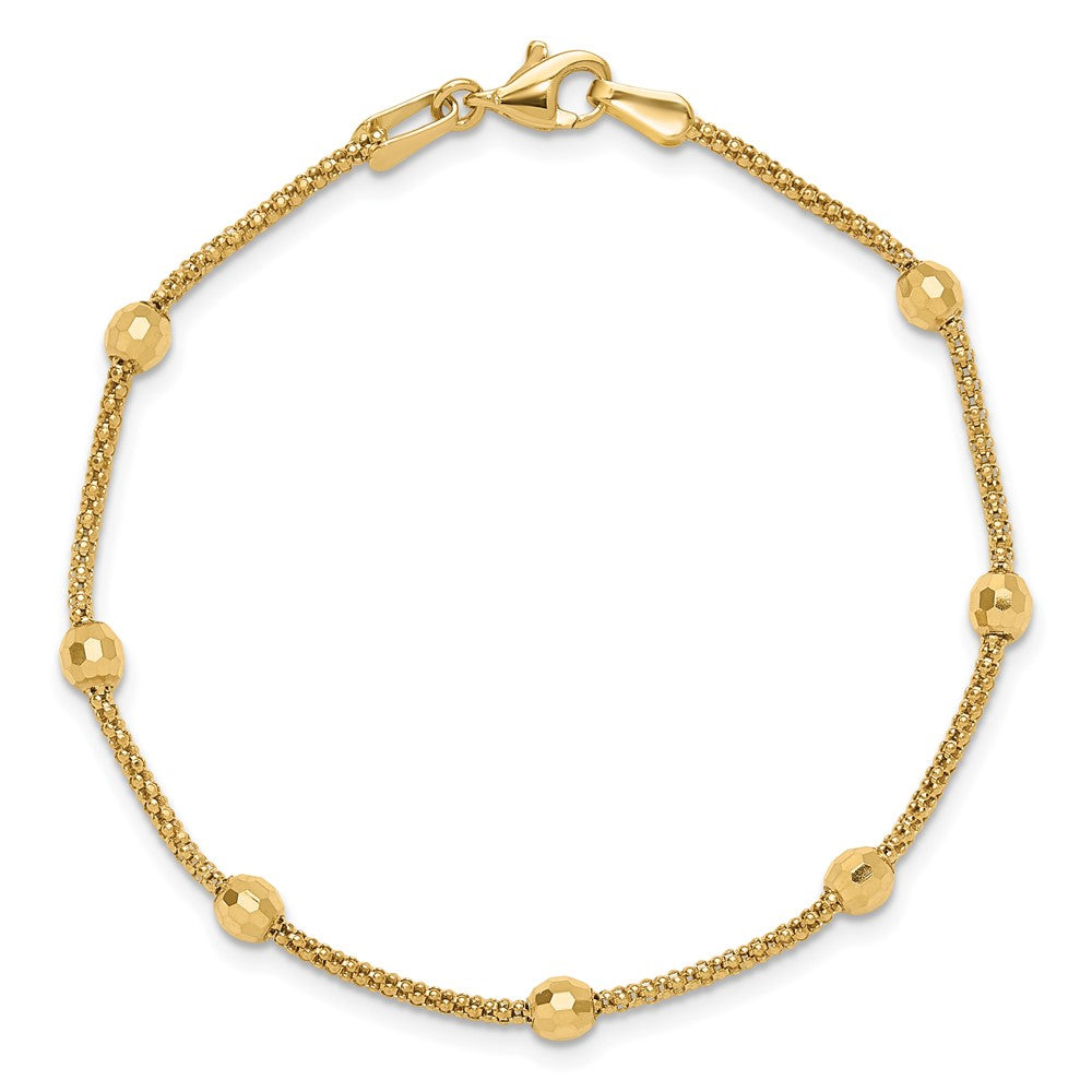 14k Yellow Gold 3.5 mm Polished and Diamond-cut Beads Bracelet (2.76 grams)