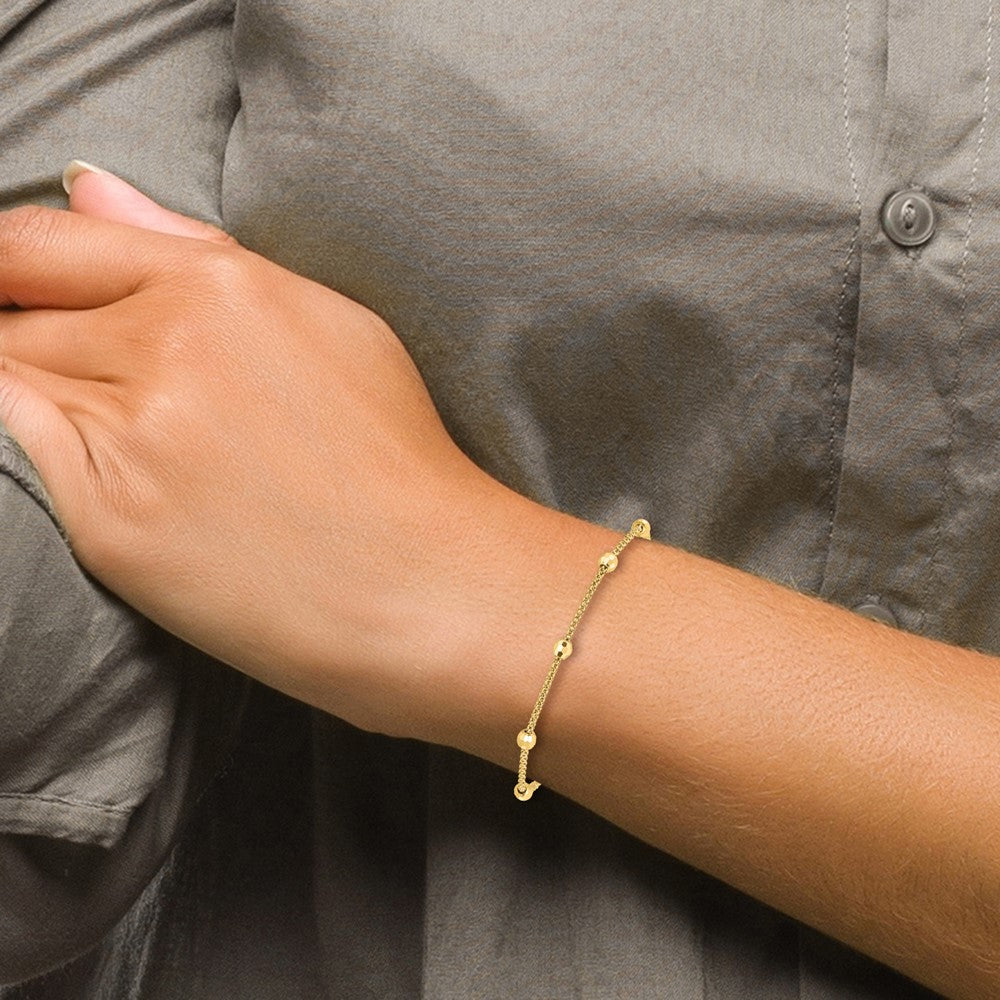 14k Yellow Gold 3.5 mm Polished and Diamond-cut Beads Bracelet (2.76 grams)