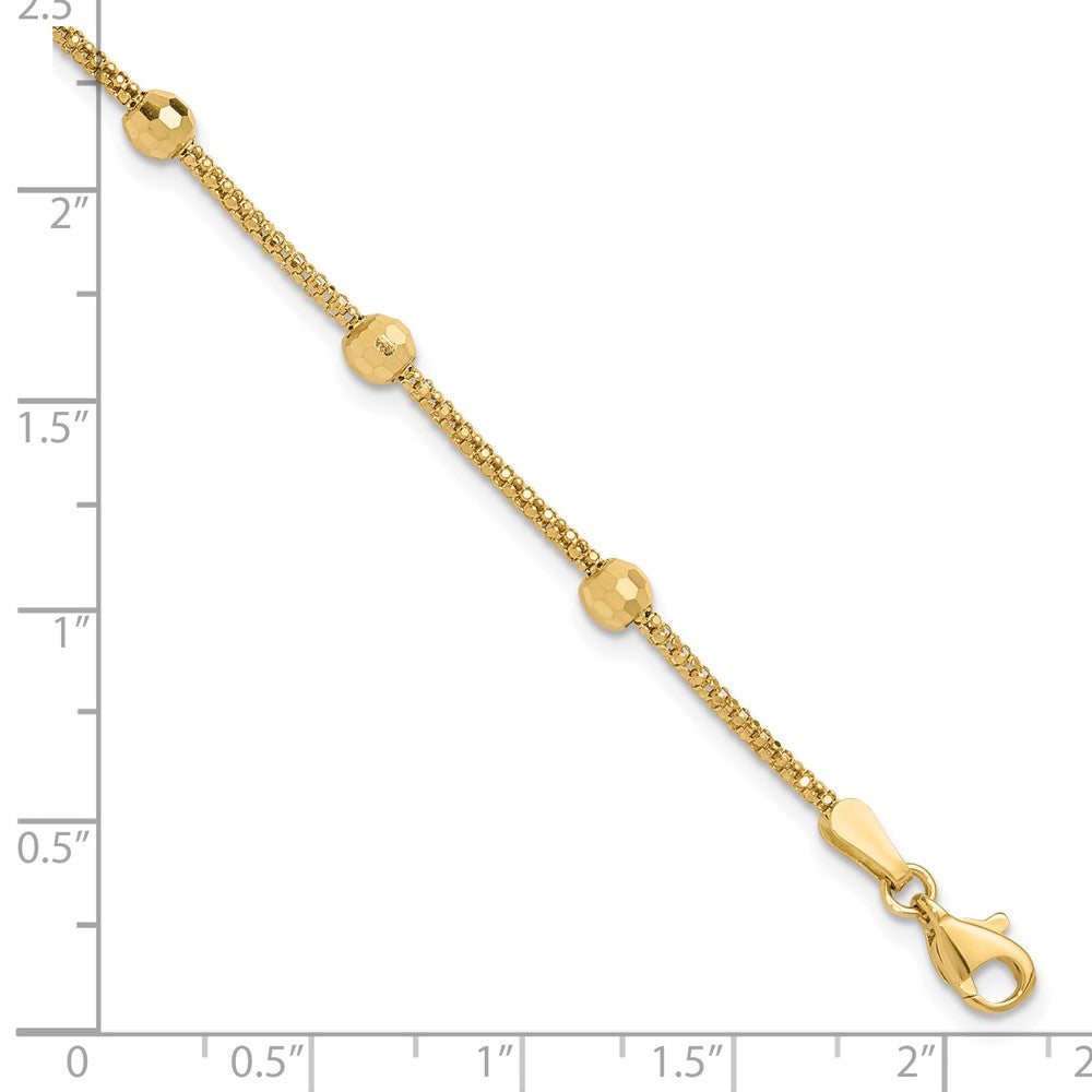 14k Yellow Gold 3.5 mm Polished and Diamond-cut Beads Bracelet (2.76 grams)