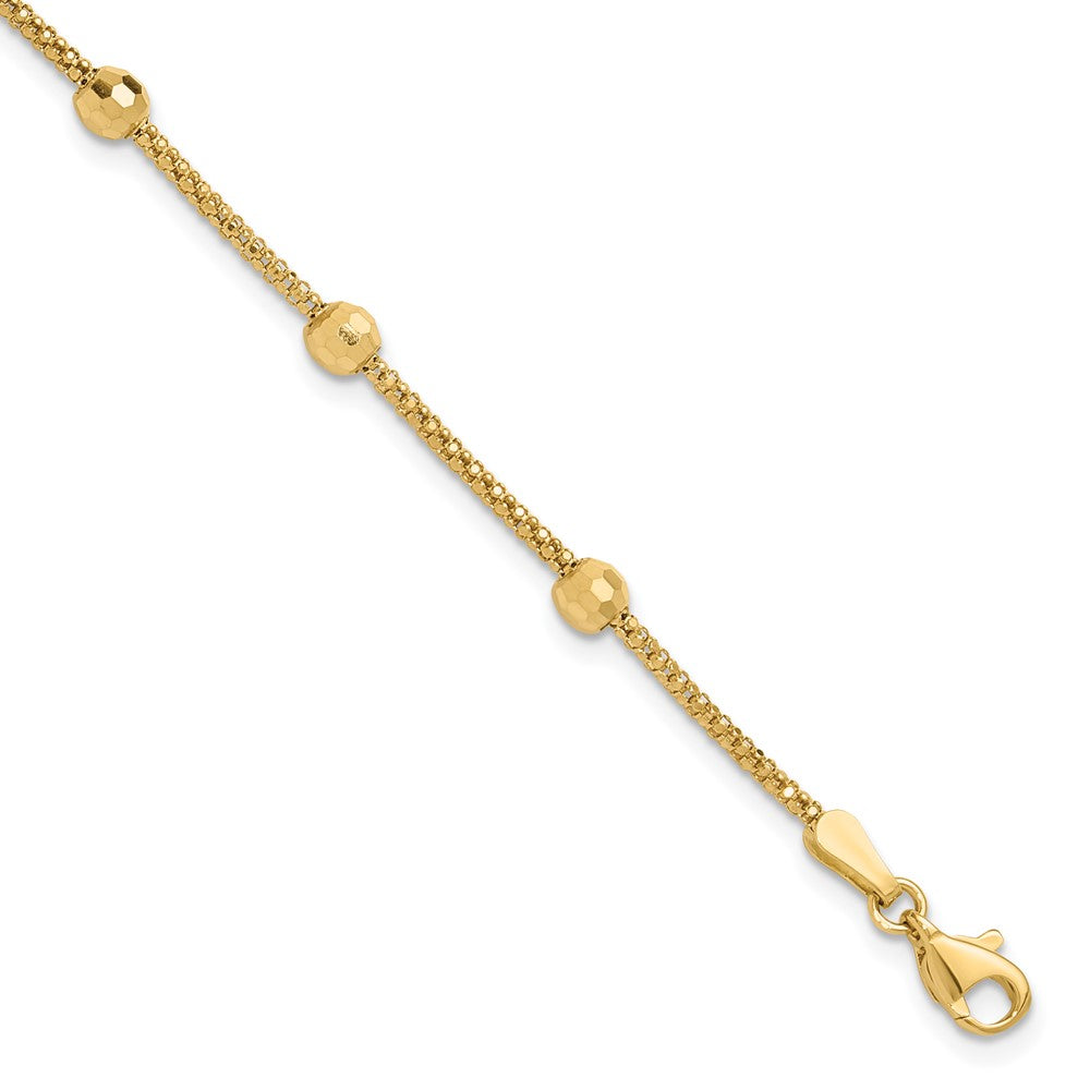 14k Yellow Gold 3.5 mm Polished and Diamond-cut Beads Bracelet (2.76 grams)