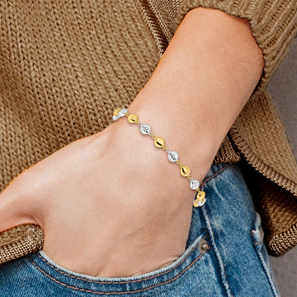 14k Two-tone 5.4 mm Polished and Diamond-cut Puffed Circles Bracelet (3.64 grams)