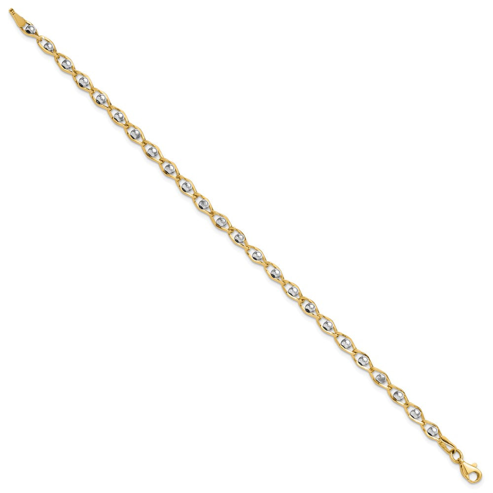 14k Two-tone 4 mm Polished Fancy Link Bracelet (4.93 grams)