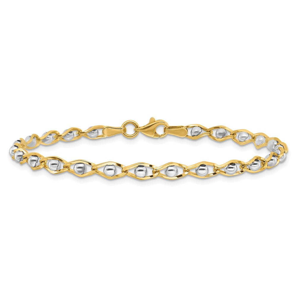 14k Two-tone 4 mm Polished Fancy Link Bracelet (4.93 grams)