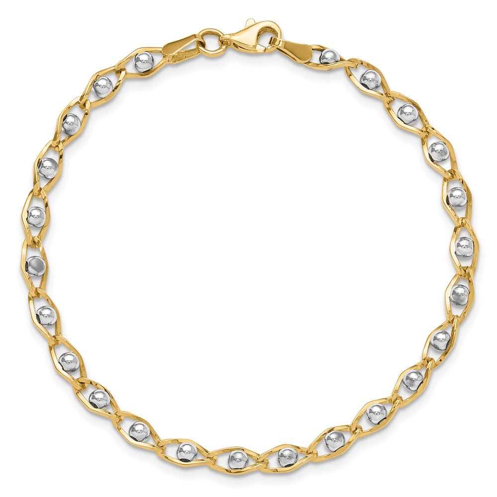 14k Two-tone 4 mm Polished Fancy Link Bracelet (4.93 grams)