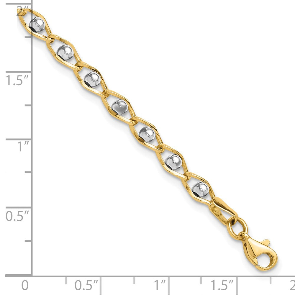 14k Two-tone 4 mm Polished Fancy Link Bracelet (4.93 grams)
