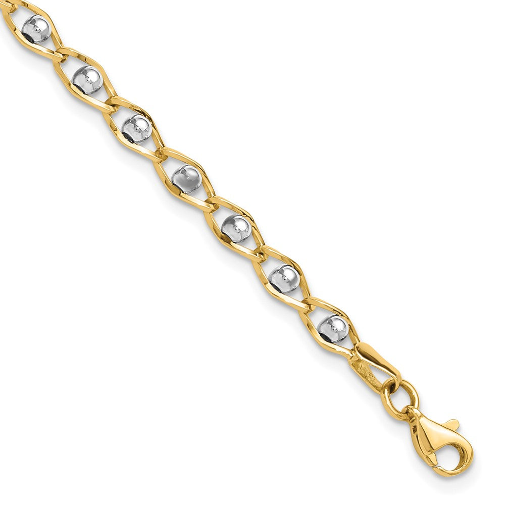 14k Two-tone 4 mm Polished Fancy Link Bracelet (4.93 grams)