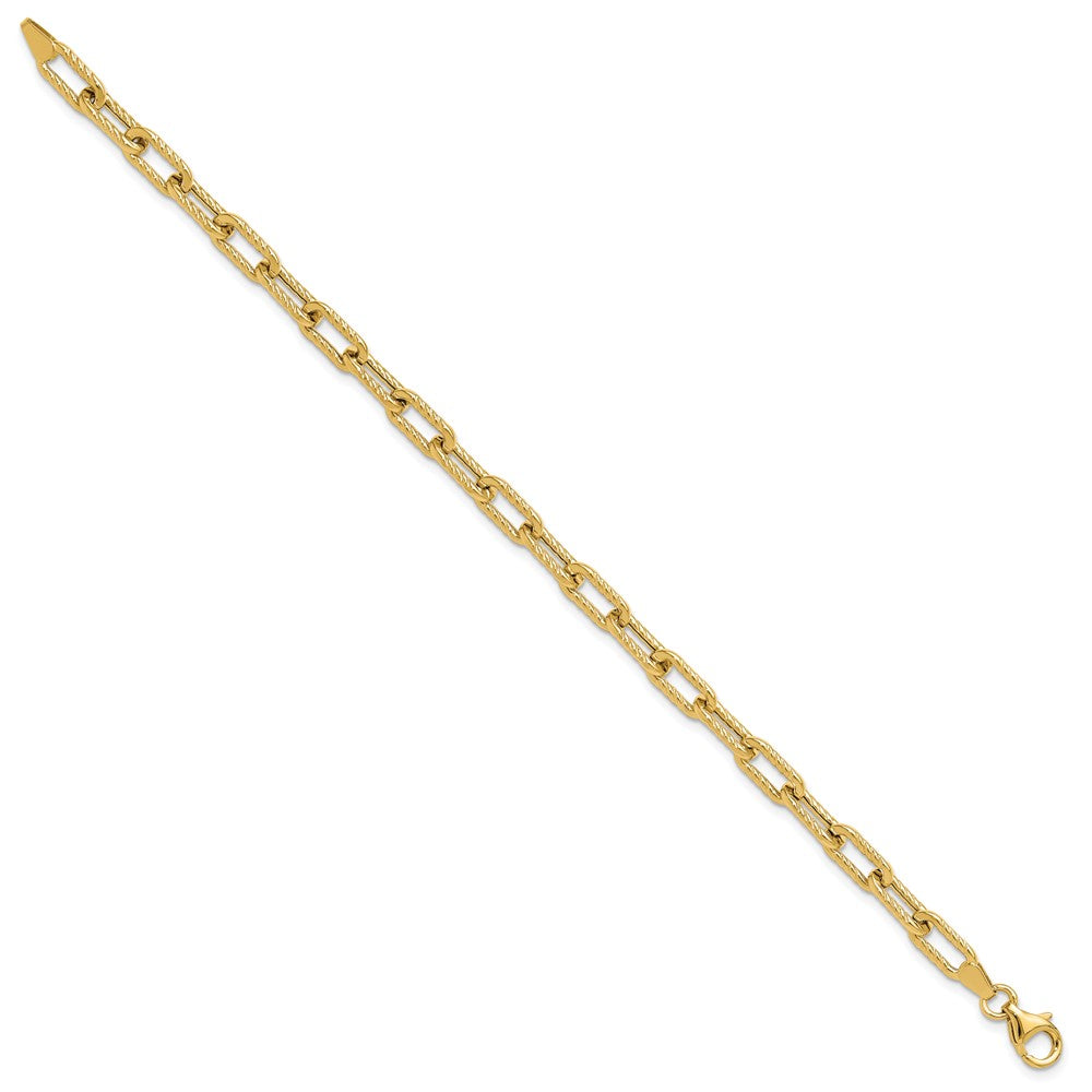 14k Yellow Gold 5 mm Polished and Textured Fancy Link Bracelet (3.57 grams)