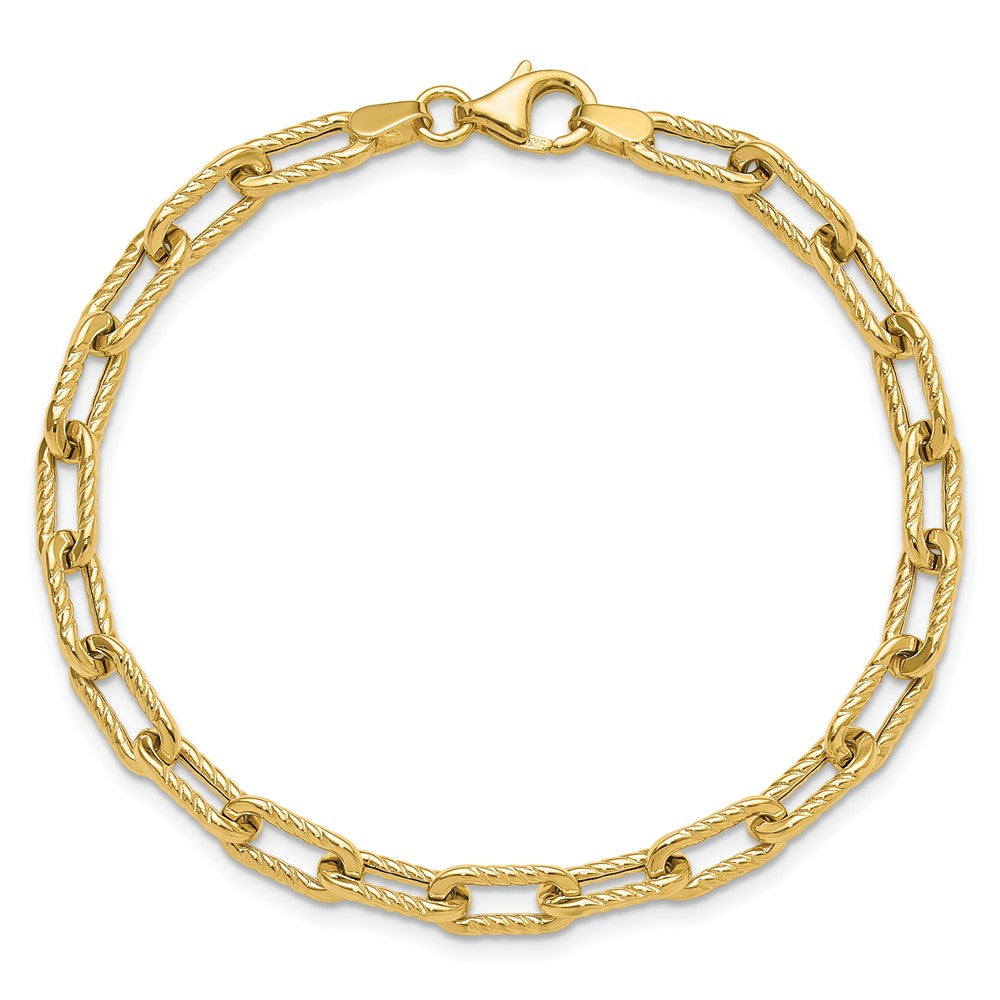 14k Yellow Gold 5 mm Polished and Textured Fancy Link Bracelet (3.57 grams)