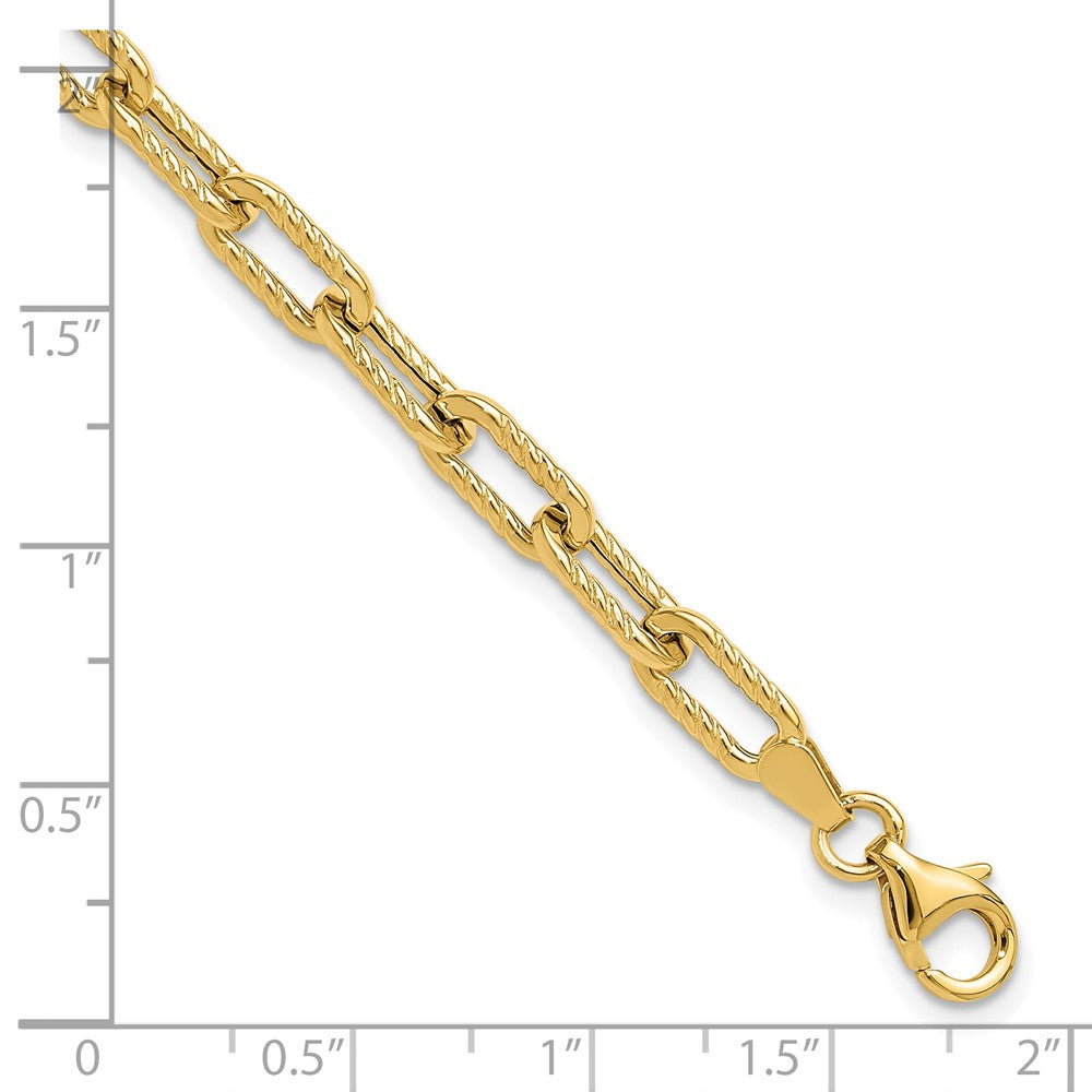 14k Yellow Gold 5 mm Polished and Textured Fancy Link Bracelet (3.57 grams)