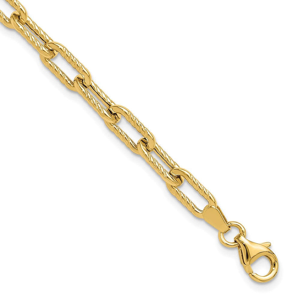 14k Yellow Gold 5 mm Polished and Textured Fancy Link Bracelet (3.57 grams)