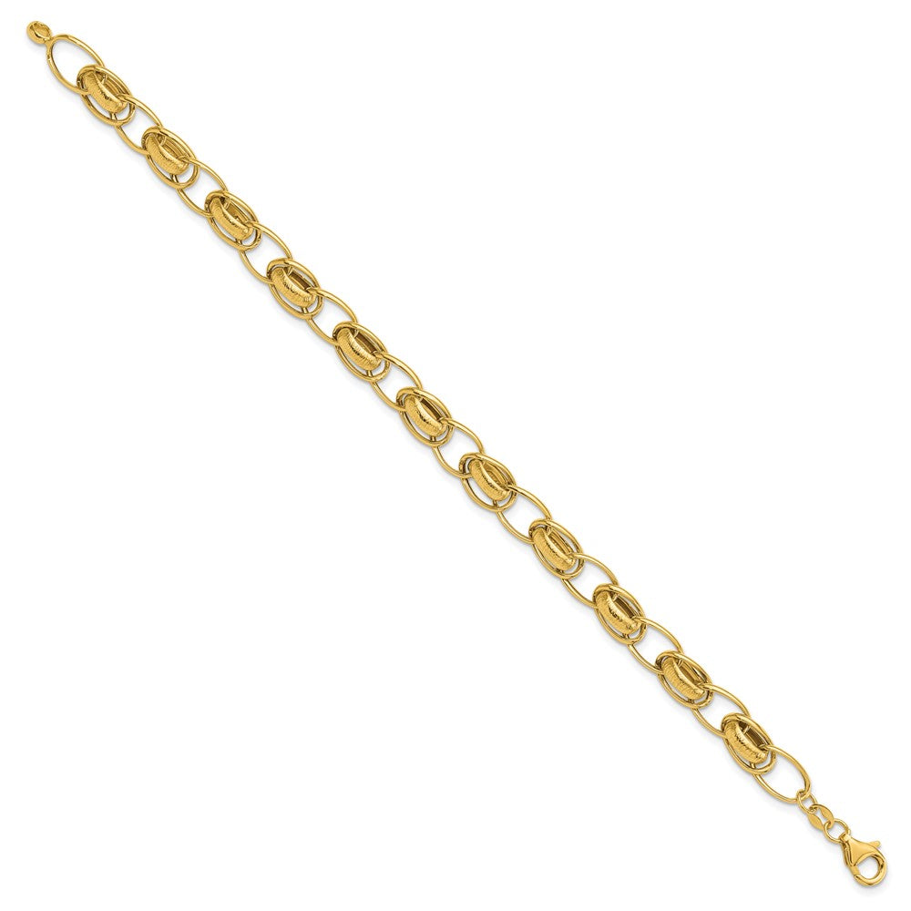 14k Yellow Gold 7.3 mm Polished and Textured Fancy Link Bracelet (4.48 grams)