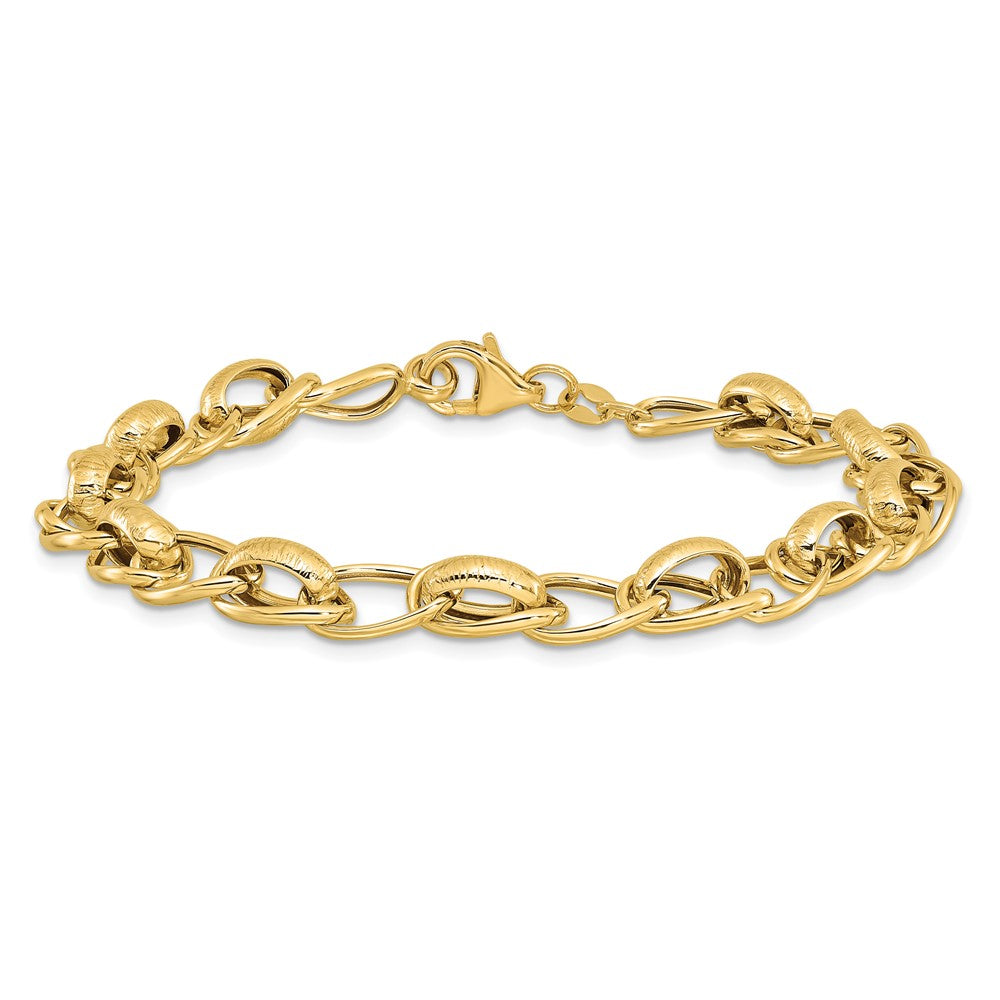 14k Yellow Gold 7.3 mm Polished and Textured Fancy Link Bracelet (4.48 grams)