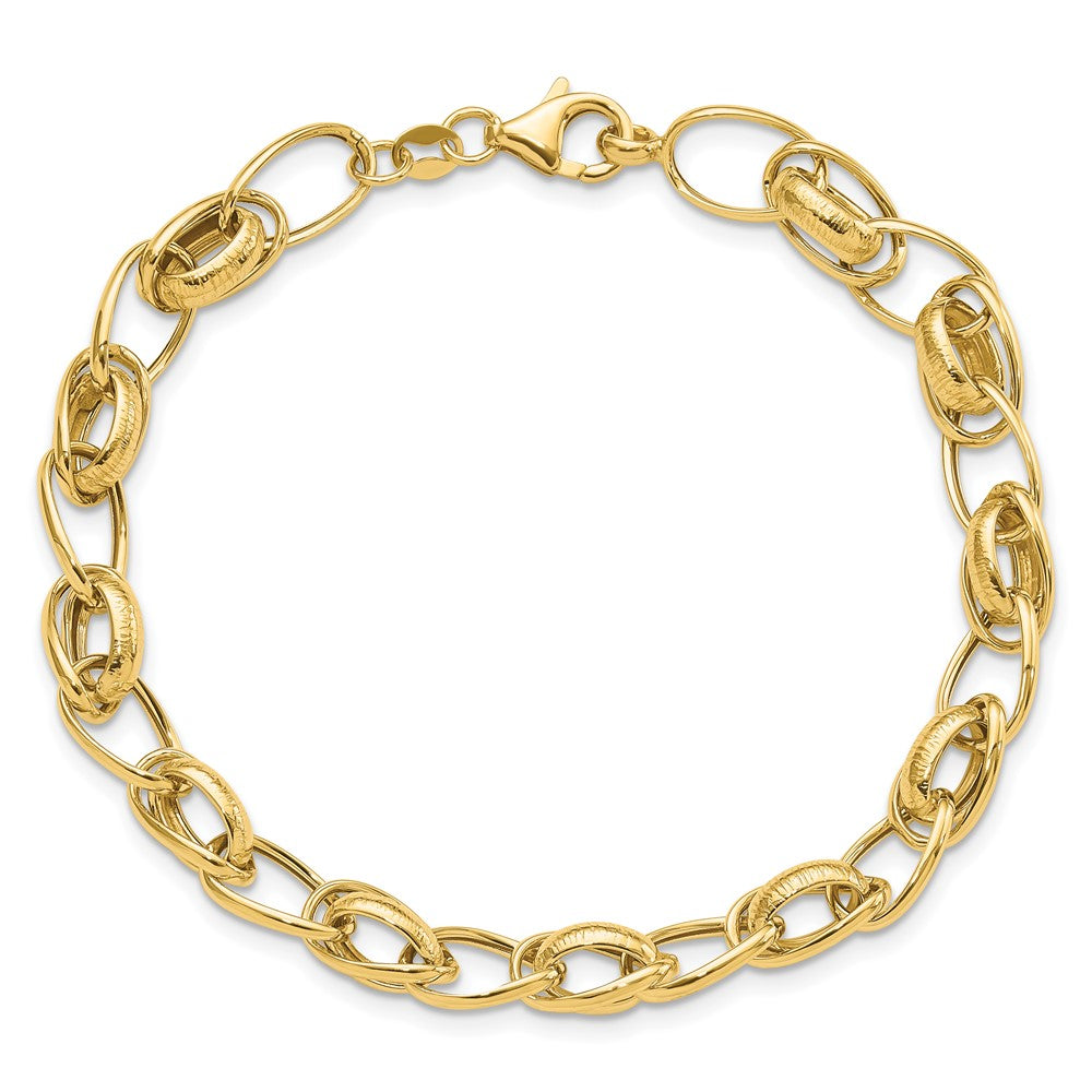 14k Yellow Gold 7.3 mm Polished and Textured Fancy Link Bracelet (4.48 grams)