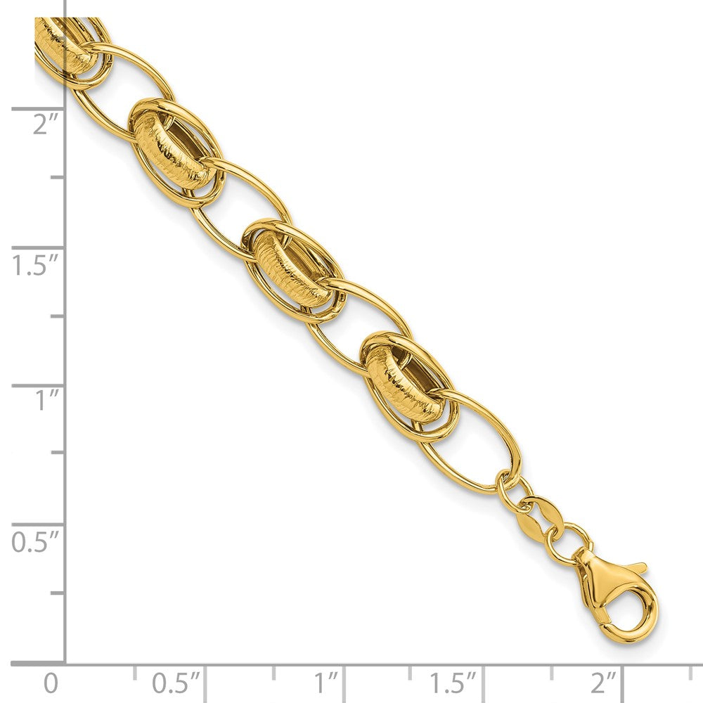 14k Yellow Gold 7.3 mm Polished and Textured Fancy Link Bracelet (4.48 grams)