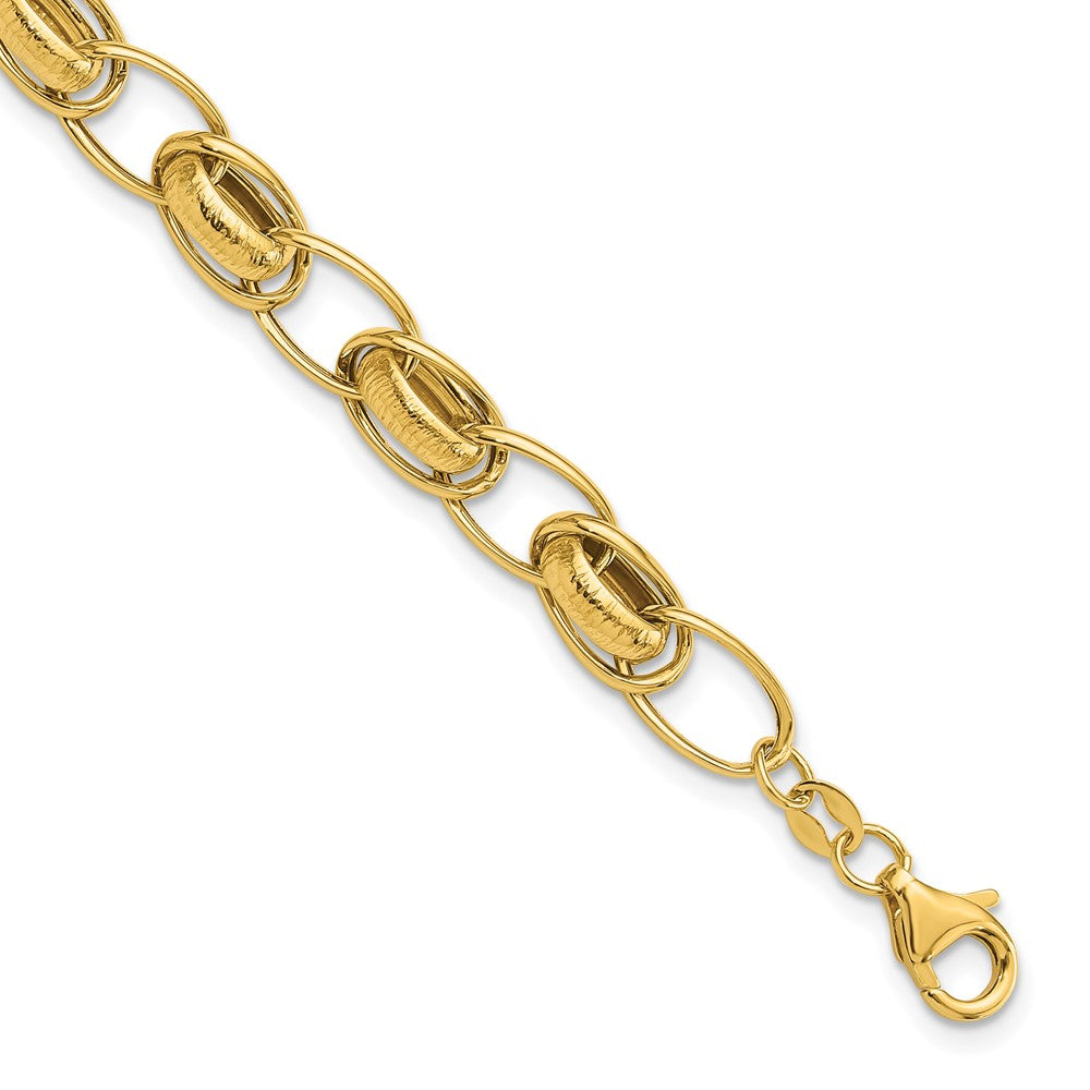 14k Yellow Gold 7.3 mm Polished and Textured Fancy Link Bracelet (4.48 grams)