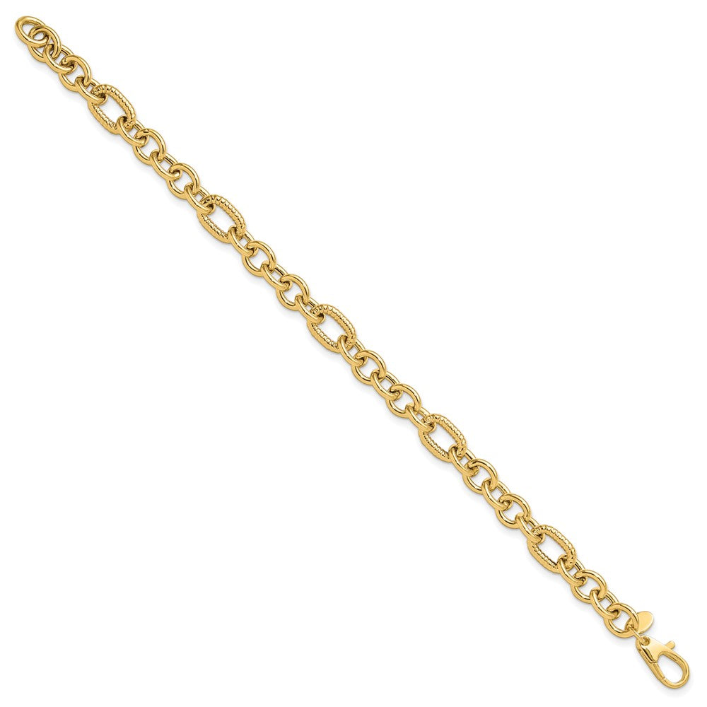 14k Yellow Gold 6.4 mm Polished and Textured in Fancy Bracelet (5.47 grams)