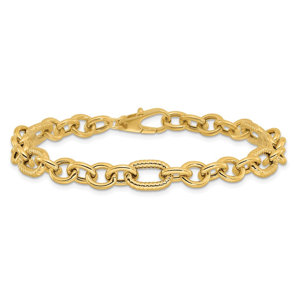 14k Yellow Gold 6.4 mm Polished and Textured in Fancy Bracelet (5.47 grams)