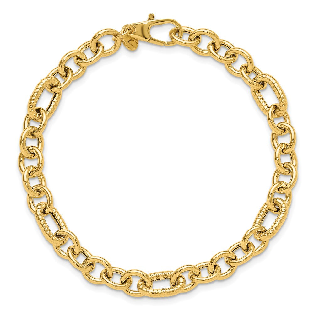 14k Yellow Gold 6.4 mm Polished and Textured in Fancy Bracelet (5.47 grams)