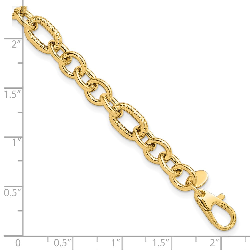 14k Yellow Gold 6.4 mm Polished and Textured in Fancy Bracelet (5.47 grams)