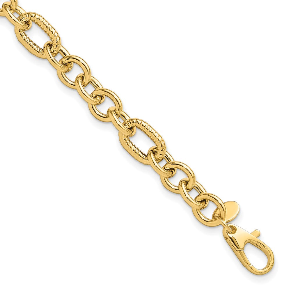 14k Yellow Gold 6.4 mm Polished and Textured in Fancy Bracelet (5.47 grams)