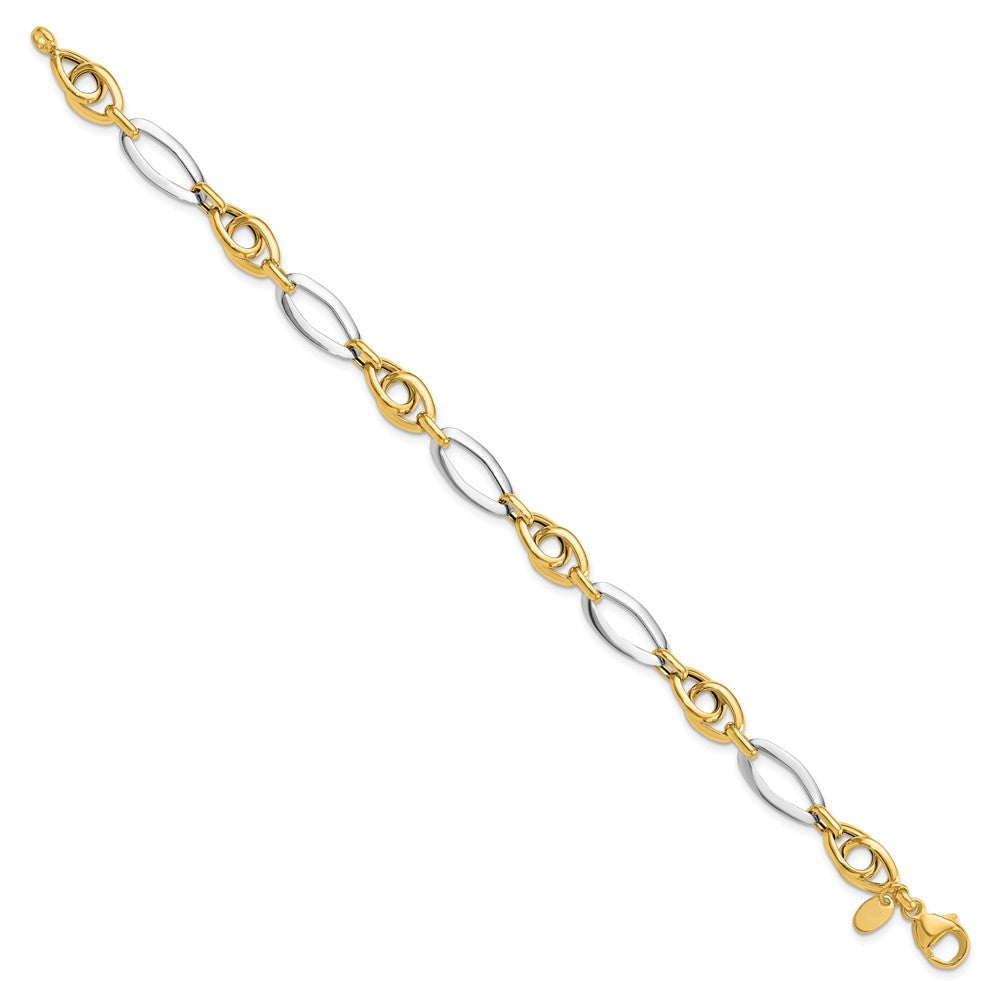 14k Two-tone 8.25 mm Polished Fancy Link Bracelet (4.93 grams)