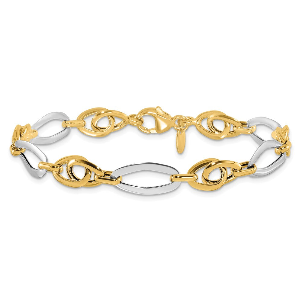 14k Two-tone 8.25 mm Polished Fancy Link Bracelet (4.93 grams)
