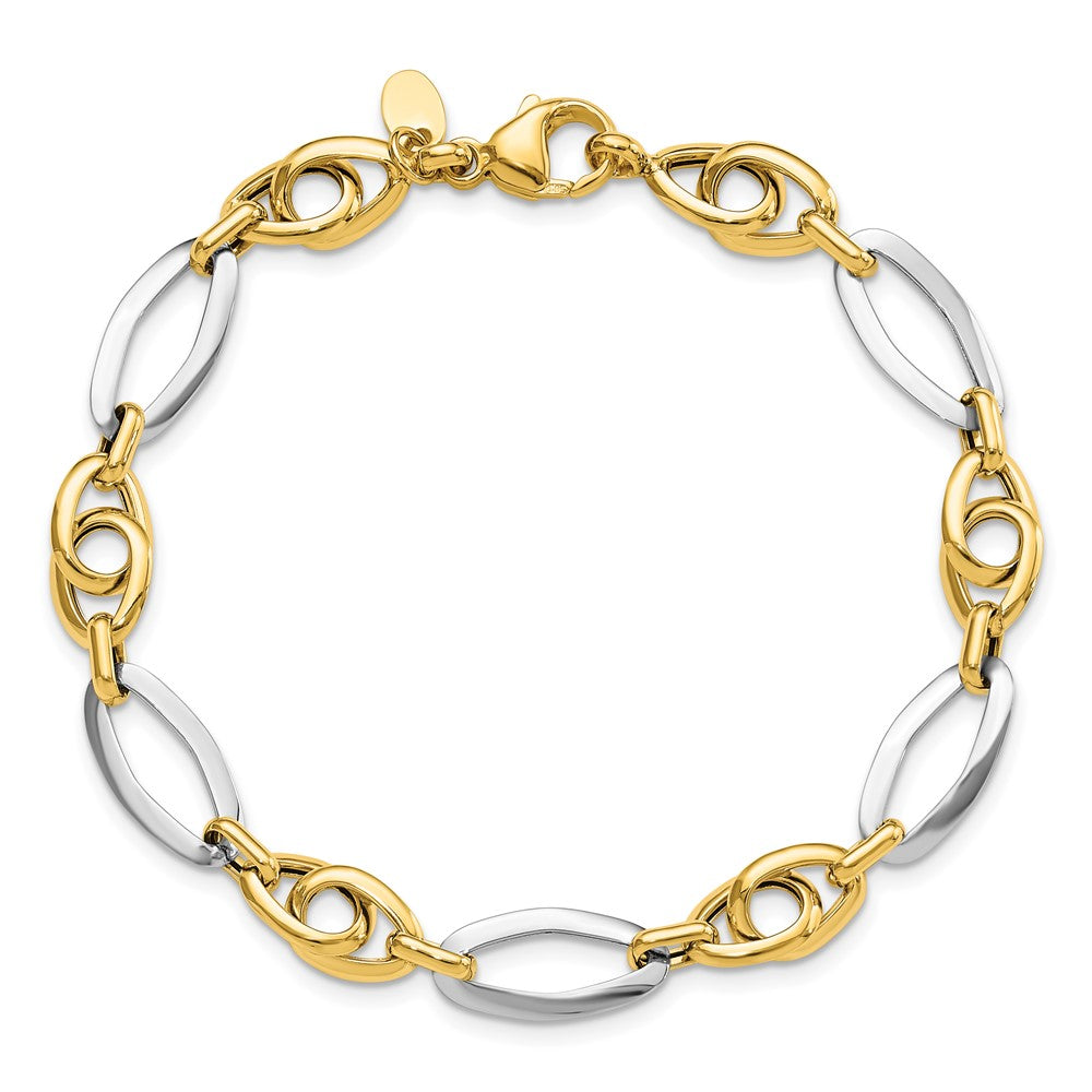 14k Two-tone 8.25 mm Polished Fancy Link Bracelet (4.93 grams)