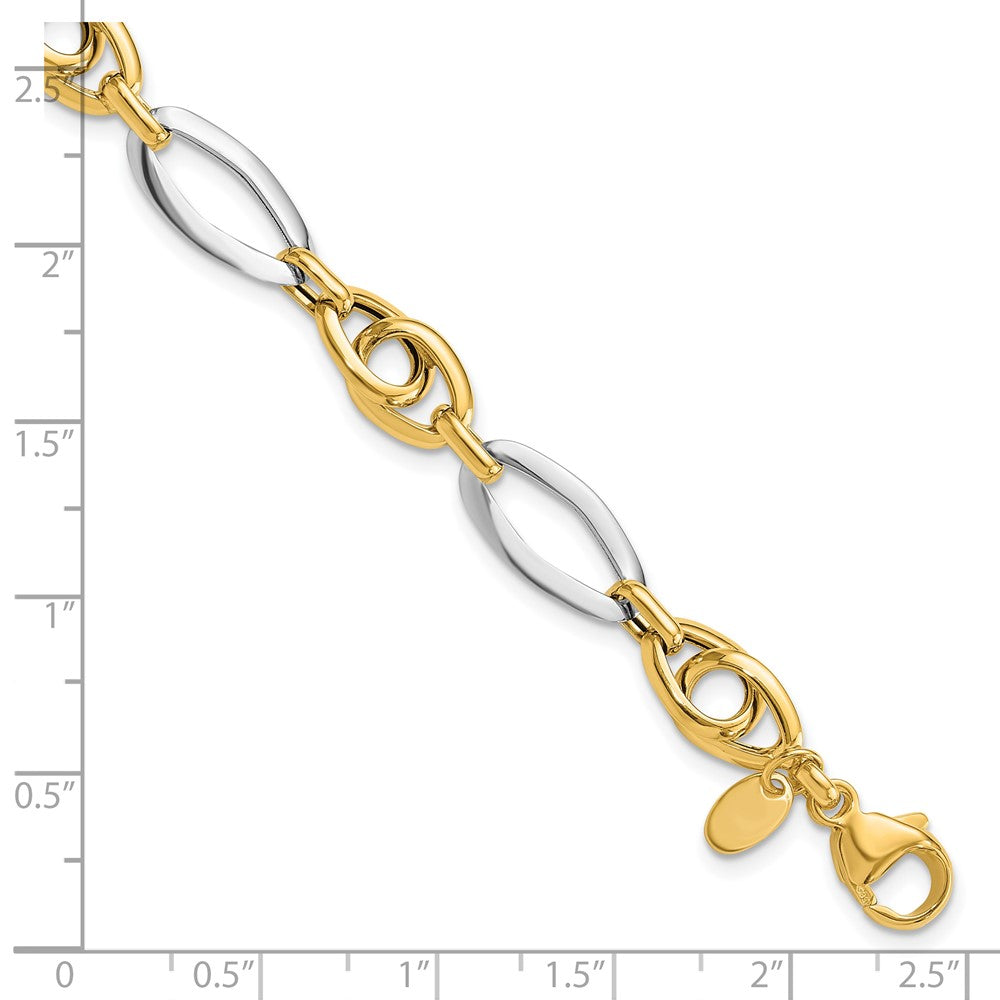 14k Two-tone 8.25 mm Polished Fancy Link Bracelet (4.93 grams)