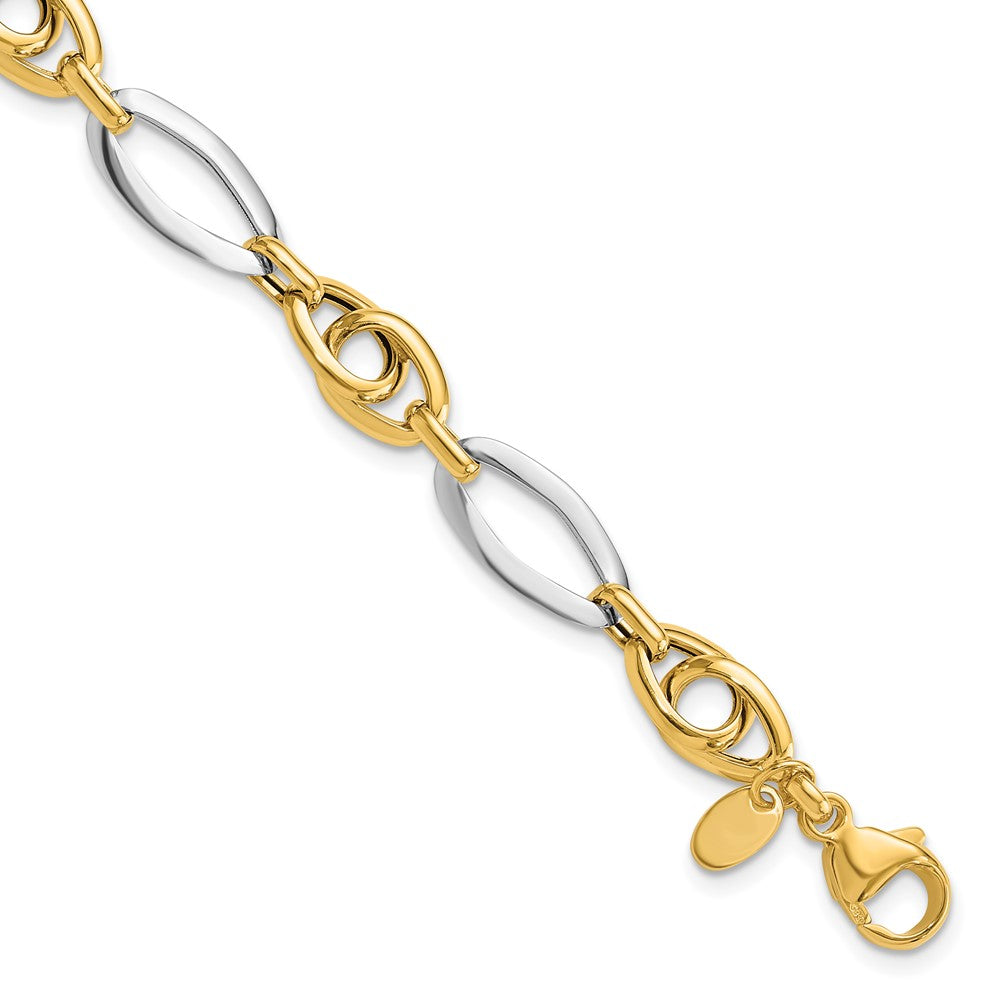 14k Two-tone 8.25 mm Polished Fancy Link Bracelet (4.93 grams)