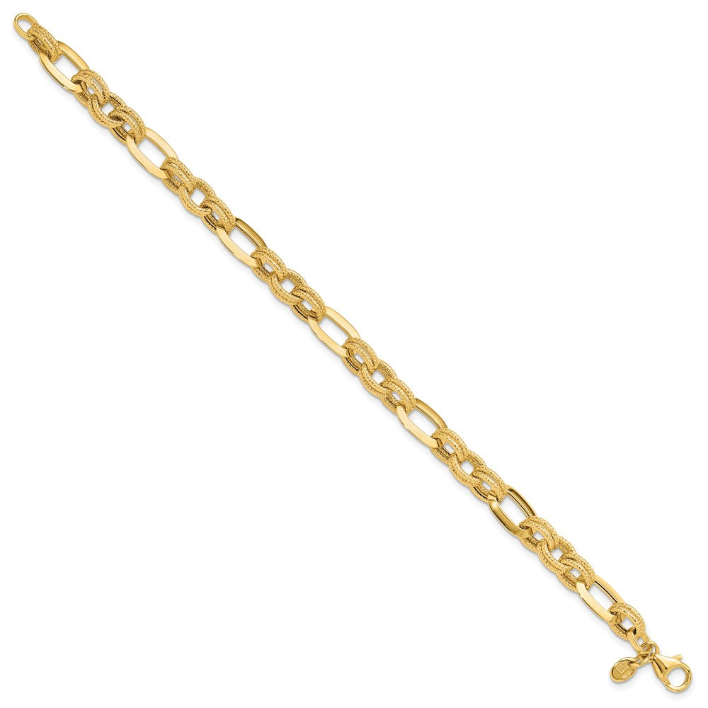 14k Yellow Gold 7.8 mm Polished and Textured Fancy Link Bracelet (4.38 grams)