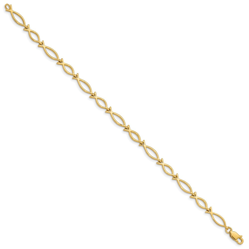 14k Yellow Gold 5 mm Religious Icthus (Fish) Bracelet (5.06 grams)