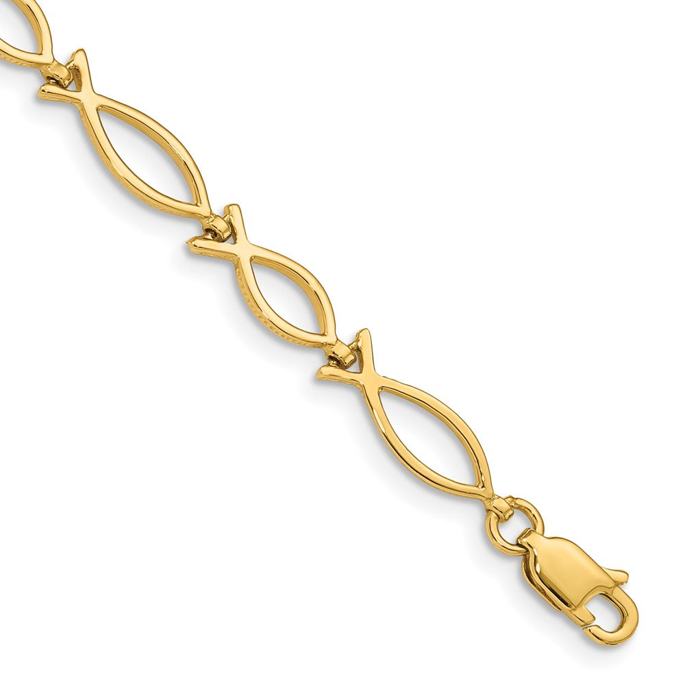 14k Yellow Gold 5 mm Religious Icthus (Fish) Bracelet (5.06 grams)